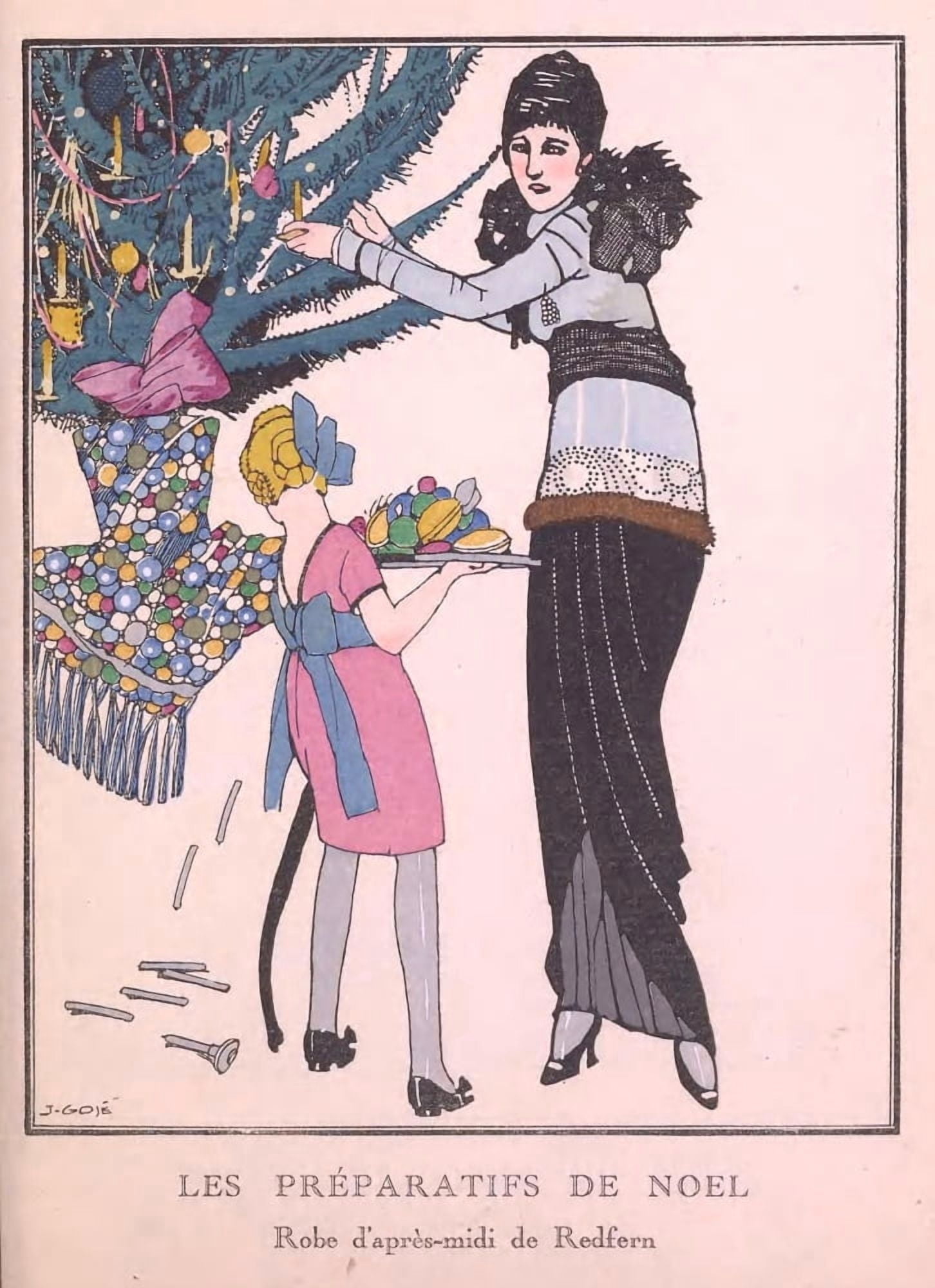 Gazette du Bon Ton 1914 Les Preparatifs de Noel Canvas Art - Francisco Javier Gos (18 x 24)