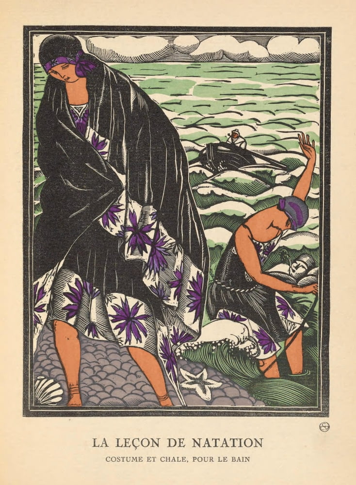 Gazette du Bon Ton 1921 La Lecon de Natation Canvas Art - Fernand Simon (18 x 24)