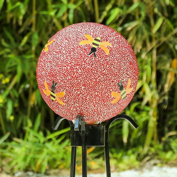 Gazing Ball,Mosaic Glass Gazing Ball,Garden Sphere with Bee Design,Colorful Outdoor Decor for Patio and Yard