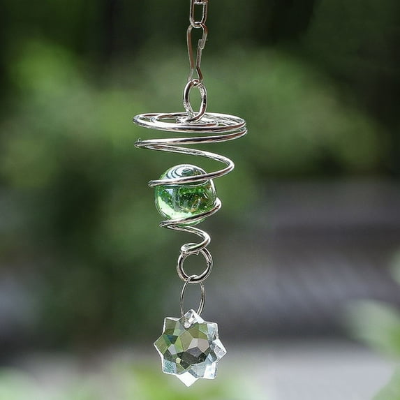 Gazing Ball Spiral Tail Wind Spinner with Glass Orb Stainless Steel Outdoor Decor with Swivel Hook Elegant Garden Decoration for Yard, Patio, and Indoor Spaces Weather-Resistant Hanging Ornament