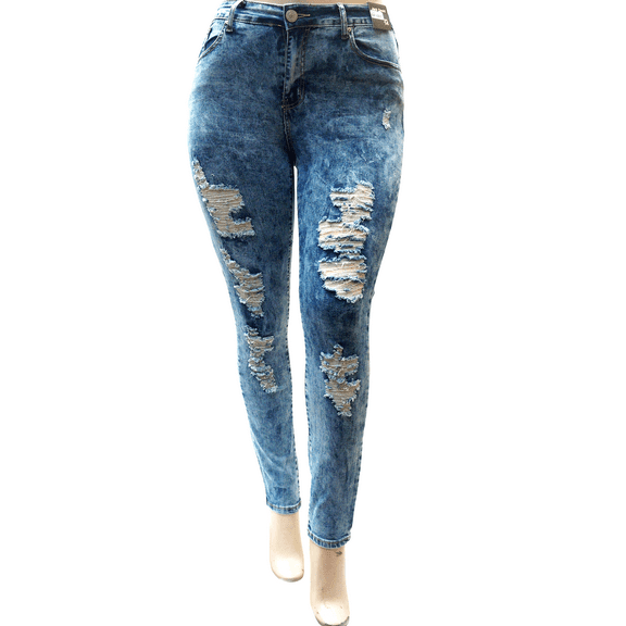 Gazoz Women's Plus Size Stretch Distressed Ripped Blue Skinny Denim Jeans Pants