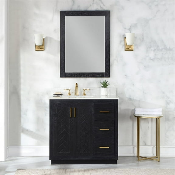 Gazsi 36" Single Bathroom Vanity Set in Black Oak with Mirror