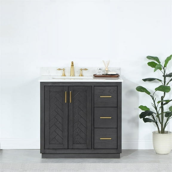Gazsi 36" Single Bathroom Vanity Set in Brown Oak without Mirror