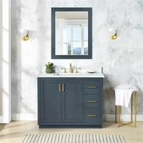 Gazsi 42" Wood Vanity in Charcoal Bule with Composite Stone Top with Mirror