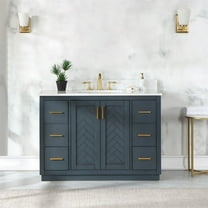 Gazsi 48" Single Bathroom Vanity Set in Charcoal Blue with Grain White Composite Stone Countertop without Mirror