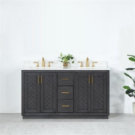 Gazsi 60" Double Bathroom Vanity Set in Brown Oak without Mirror
