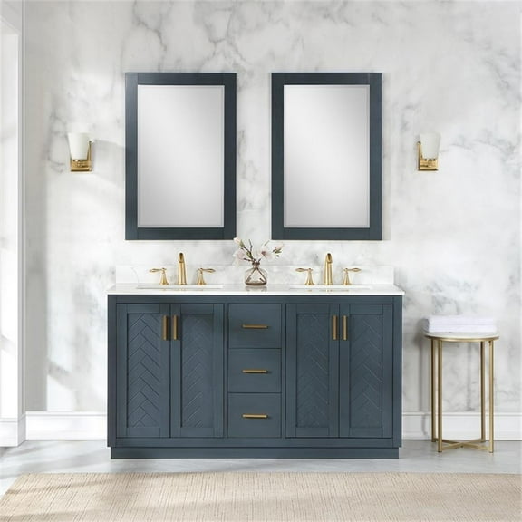 Gazsi 60" Double Bathroom Vanity Set in Charcoal Blue with Mirror