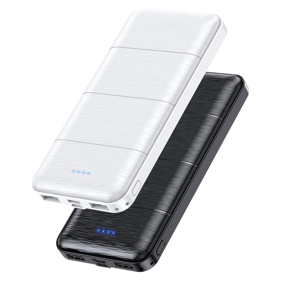 Gazsocy 2 Pack Power Bank ,15000 mAh Fast Charging Portable Charger,Compatible All USB Type Devices (Deep Black and White)