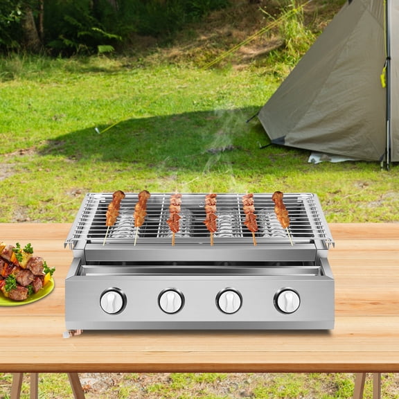 Gb-04A 4-Burner Smokeless Lpg Gas Grill Height Adjustable Stainless Steel Barbecue Griddle