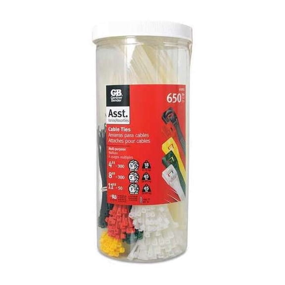 Gardner Bender 65001 Double Lock Multi-Purpose Cable Tie Assortment, 4 in L
