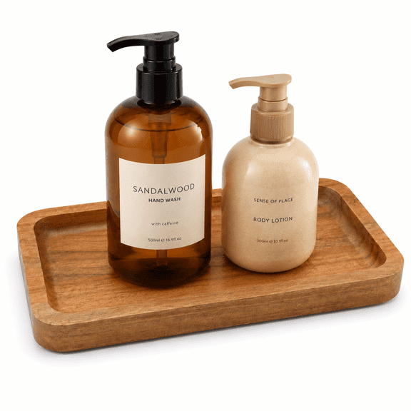 Gbaoneng 1 Pack Peach Wood Tray Organizer, 9in x 5.1in Solid Wood Vanity Tray for Bathroom Counter and Kitchen, Natural Finish