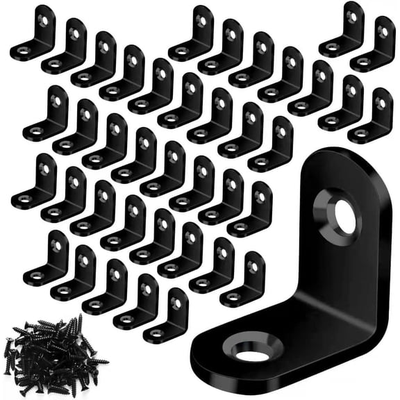 Gbaoneng 30PCS L Bracket Corner Brace, Black Small L Brackets for Wood, Stainless Steel Corner Bracket, Metal Right Angle Bracket for Furniture Chair Drawer Cabinet - 60PCS Screws (0.79 x 0.79 inch)