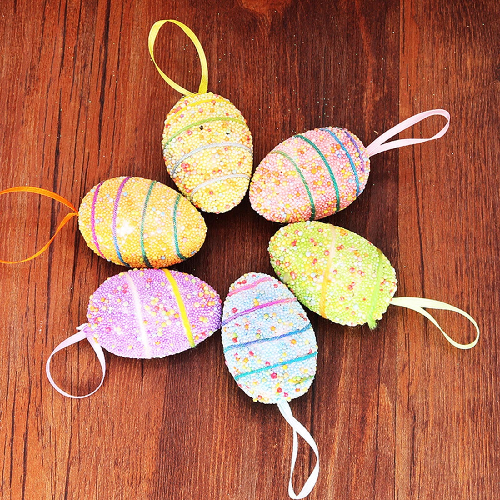 Gbayxj Easter Eggs Pack 6 Striped Egg Foam Decorations Easter Hanging