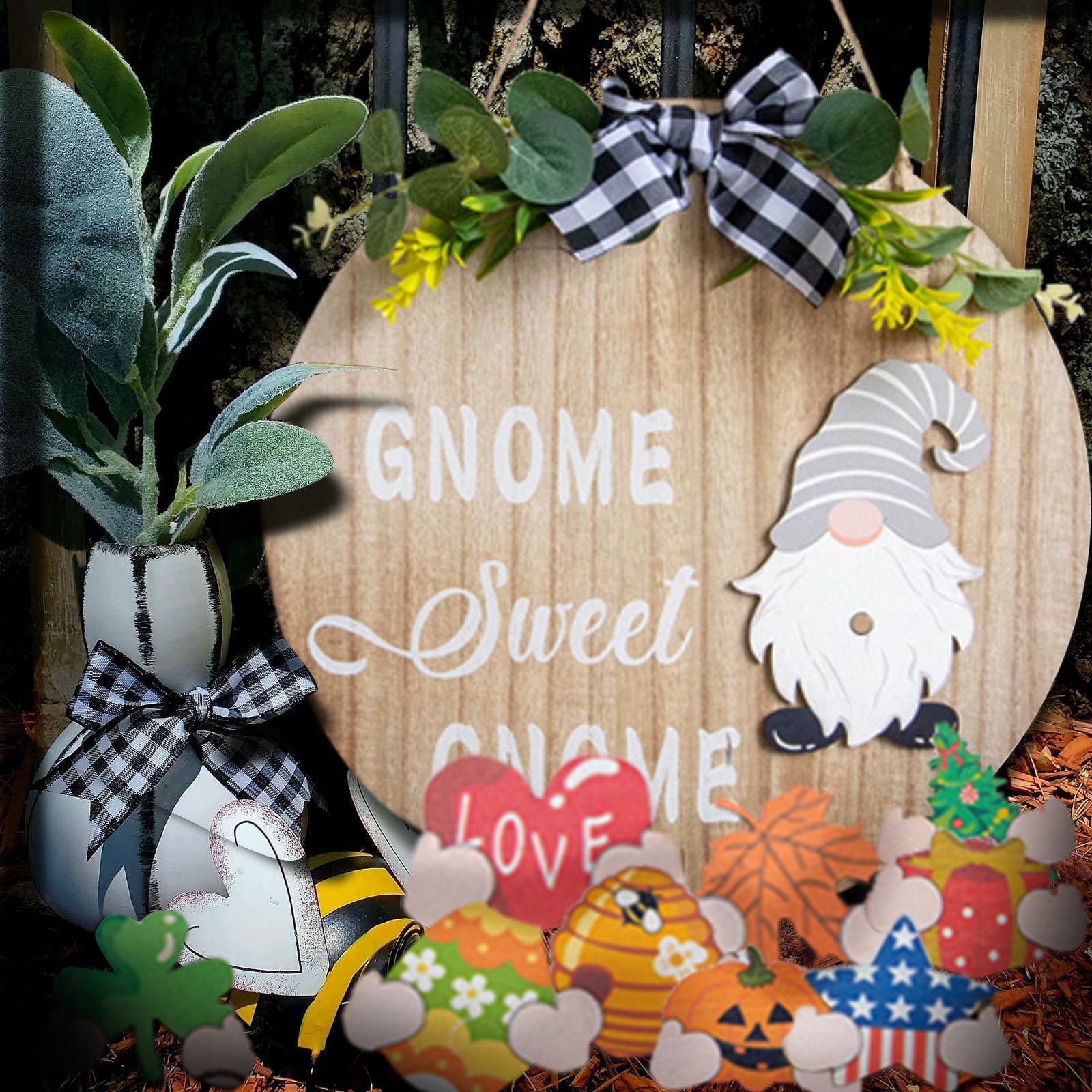 Gbayxj Independence Day Decoration Wooden Wreath Door Panel Door Hanging