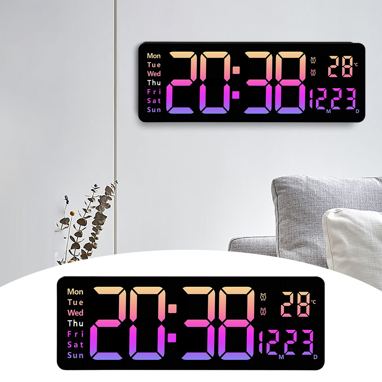 Gbifzutdjp Clock Large Led Digital Wall Clock Temperature Date Day ...