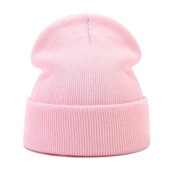 Gbobgt Unisex Style Cuffed Knitted Beanie Hat Soft Warm Lightweight Stretch Hat for Men Women Outdoor Winter Daily Wear Pink