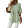 thumbnail image 1 of Gbobgt Women's Blouses Half Sleeve Crew Neck Casual Lightweight Summer Tops for Daily Office And Vacation Outfits Light green S, 1 of 6
