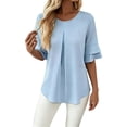 thumbnail image 1 of Gbobgt Women's Blouses Half Sleeve Crew Neck Casual Lightweight Summer Tops for Daily Office And Vacation Outfits Sky Blue M, 1 of 6