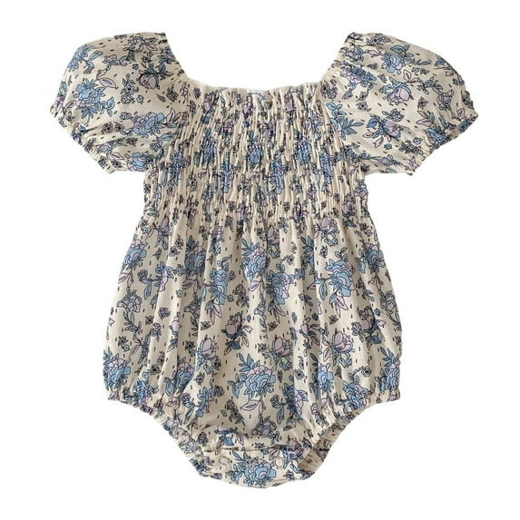 Gbsyewxs Boys Jumpsuit Crew Neck Puff Sleeve Floral Print Ruffle Romper Casual Summer Toddler Romper Light Purple Size 3-6 Months