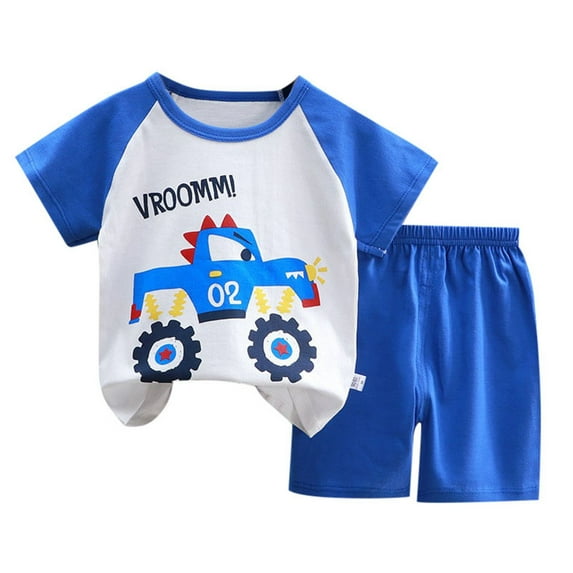 Gbsyewxs Boys Outfit Set 2 Piece Crew Neck Short Sleeve Cartoon Print Tops And Shorts Soft Summer Boys Clothes Blue Size 3-6 Months