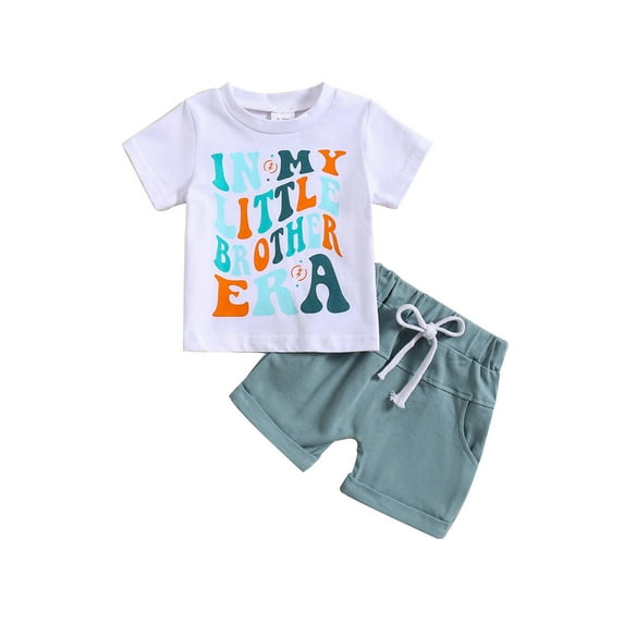 Gbsyewxs Boys Outfit Set 2 Piece Letter Print Tops And Shorts Crew Neck Short Sleeve Casual Summer Boys Clothes Blue Size 0-3 Months