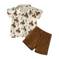 thumbnail image 1 of Gbsyewxs Boys Outfit Set Cartoon Print Tops And Shorts 2 Piece Lapel Short Sleeve Fashion Summer Boys Clothes Brown Size 18-24 Months, 1 of 6