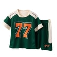 thumbnail image 1 of Gbsyewxs Boys Outfits 2 Piece Crew Neck Short Sleeve Tops And Shorts Patchwork Number Print Sportswear Summer Boys Clothes Set Green Size 2-3 Years, 1 of 3