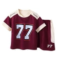 thumbnail image 1 of Gbsyewxs Boys Outfits 2 Piece Crew Neck Short Sleeve Tops And Shorts Patchwork Number Print Sportswear Summer Toddler Outfits Red Size 9-10 Years, 1 of 3