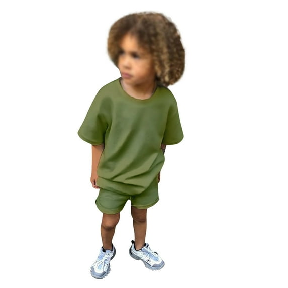 Gbsyewxs Boys Outfits Crew Neck Short Sleeve Tops And Shorts Solid Color Loungewear 2 Piece Summer Boys Clothes Set Green Size 12-13 Years