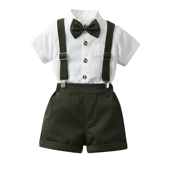 Gbsyewxs Boys Outfits Lapel Short Sleeve Tops And Suspenders Shorts Fashion Tie Summer Boys Clothes Set Army Green Size 6-7 Years