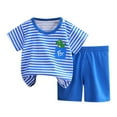 thumbnail image 1 of Gbsyewxs Boys Outfits Sets 2 Piece Crew Neck Short Sleeve Dinosaur Print Tops And Striped Shorts Loose Summer Toddler Outfits Blue Size 2-3 Years, 1 of 7