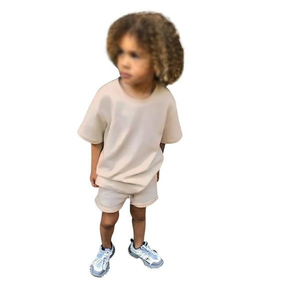 Gbsyewxs Boys Outfits Sets Crew Neck Short Sleeve Tops And Shorts Solid Color Loungewear 2 Piece Summer Toddler Outfits Beige Size 6-7 Years