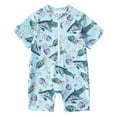 thumbnail image 1 of Gbsyewxs Boys Swimsuit Crew Neck Short Sleeve Cartoon Print One-Piece Rashguard Zipper Beach Summer Toddler Bathing Suit Sky Blue Size 3-6 Months, 1 of 5