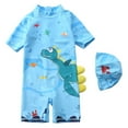 thumbnail image 1 of Gbsyewxs Boys Swimsuit Crew Neck Short Sleeve Dinosaur Print Swim One-Piece Rashguard With Cap 2 Piece Set Quick Drying Beach Summer Toddler Bathing Suit Light Blue Size 2-3 Years, 1 of 5