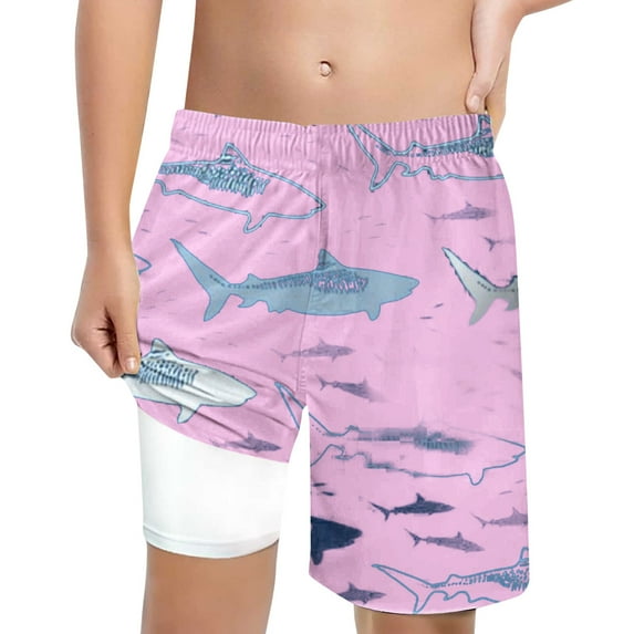 Gbsyewxs Boys Swimsuit Elastic Waist Shark Print Swim Trunks Casual Beach Summer Toddler Bathing Suit Pink Size 5-6 Years