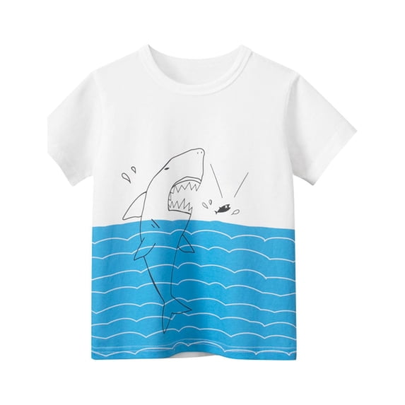 Gbsyewxs Boys Tshirts Crew Neck Short Sleeve Cartoon Print Patchwork Casual Summer Shirts For Kids Sky Blue Size 7-8 Years