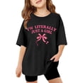 thumbnail image 1 of Gbsyewxs Childrens Shirts Crew Neck Short Sleeve Letter Bow Print Casual Summer Toddler Girls Outfits Black Size 2-3 Years, 1 of 4