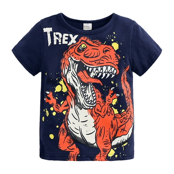 Gbsyewxs Childrens Shirts Short Sleeve Crew Neck Dinosaur Print Soft Summer Toddler Boys Girls Outfits Navy Size 5-6 Years