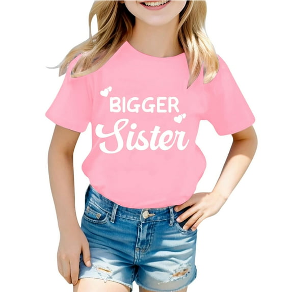Gbsyewxs Childrens Shirts Short Sleeve Crew Neck Letter Print Breathable Summer Toddler Girls Outfits Pink Size 6-7 Years