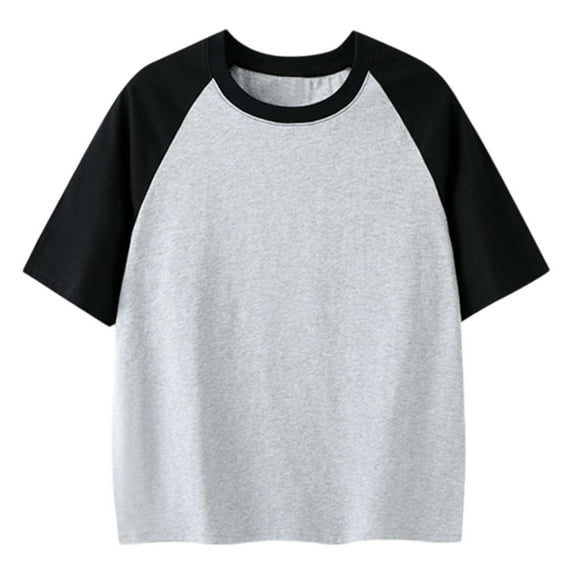 Gbsyewxs Childrens Shirts Short Sleeve Crew Neck Patchwork Loose Summer Toddler Boys Girls Outfits Grey Size 6-7 Years