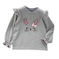 thumbnail image 1 of Gbsyewxs Easter Tops For Girls Crew Neck Short Sleeve Ruffle Bunny Print Spring Casual Kids Tees Grey Size 5-6 Years, 1 of 5