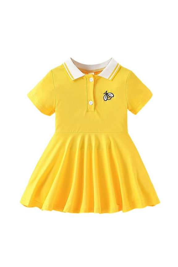 Girls Dress Lapel Short Sleeve Bee Print Pleated Tutu Casual Summer Toddler Girls Dress Green Size 10-11 Years