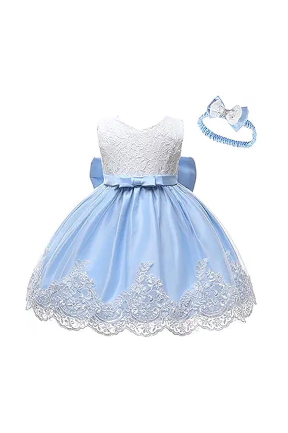 Girls Dress Tutu Tulle Princess Sleeveless Patchwork Elegant Lace Dance Party Toddler Girl Dresses Sky Blue Size 3-4 Years