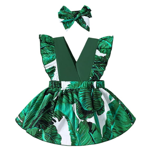 Gbsyewxs Girls Dresses Flared Sleeve V Neck Cartoon Print Casual Summer Dresses For Kids Green Size 9-12 Months