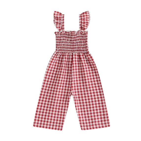 Gbsyewxs Girls Jumpsuit Flutter Sleeve Square Neck Plaid Print Casual Summer Toddler Onesie Red Size 12-18 Months