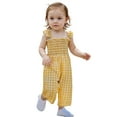 thumbnail image 1 of Gbsyewxs Girls Jumpsuit Flutter Sleeve Square Neck Plaid Print Casual Summer Toddler Onesie Yellow Size 18-24 Months, 1 of 8
