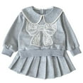 thumbnail image 1 of Gbsyewxs Girls Outfit Set 2 Piece Lapel Long Sleeve Tops And Pleated Skirt Set With Bow Embroidery Soft Summer Girls Clothes Grey Size 3-4 Years, 1 of 9