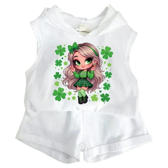 Gbsyewxs Girls Outfit Set Sleeveless Hooded Cartoon Print Tops And Shorts Set 2 Piece Casual Summer Girls Clothes White Size 2-3 Years