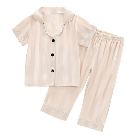 Gbsyewxs Girls Outfit Set Tops And Shorts Set 2 Piece Lapel Short Sleeve Solid Color Soft Homewear Summer Girls Clothes Beige Size 2-3 Years