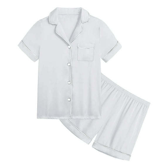 Gbsyewxs Girls Outfits 2 Piece Lapel Short Sleeve Solid Color Tops And Shorts Set Loungewear Summer Girls Clothes Set Light Gray Size 4-5 Years